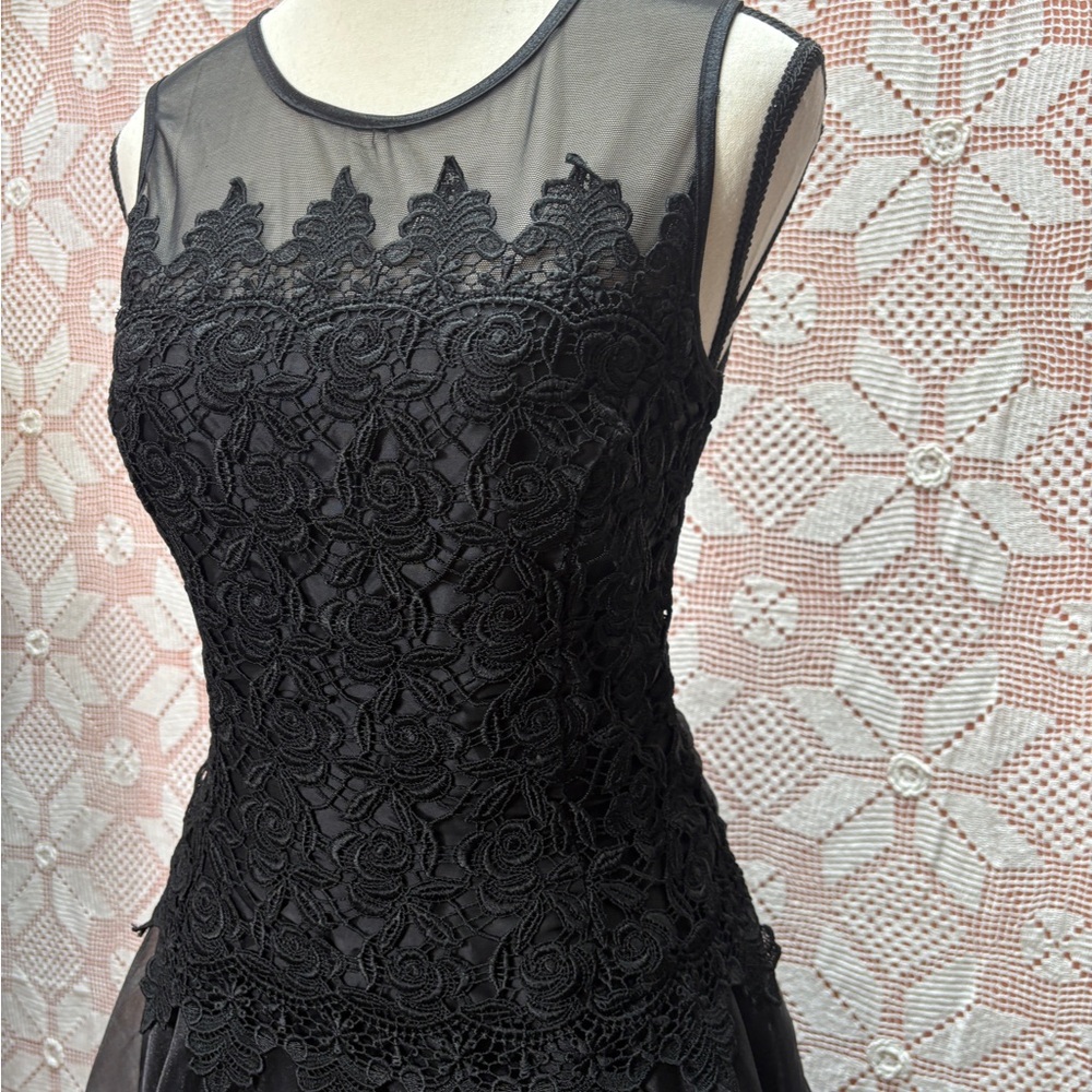 Vintage Vanessa Steven’s Elegant Black Lace Evening Gown Sz Sm - Picture 3 of 8